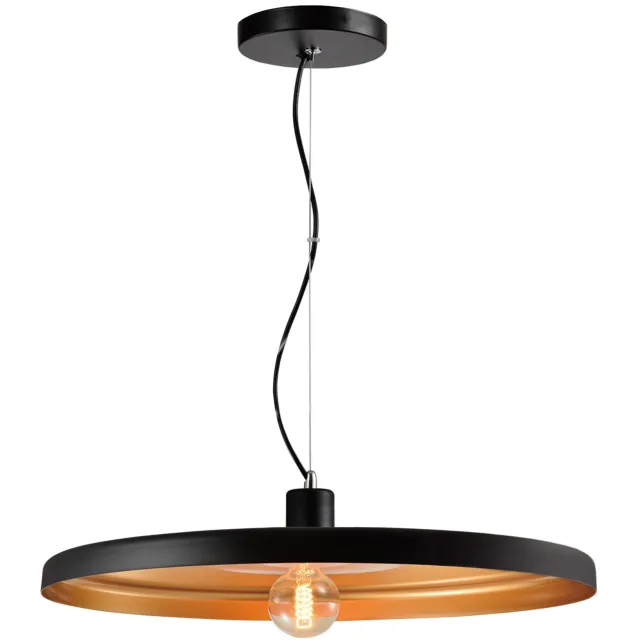 QUVIO Hanglamp modern - Dun design - Zwart met gouden binnenkant - Diameter 60 cm
