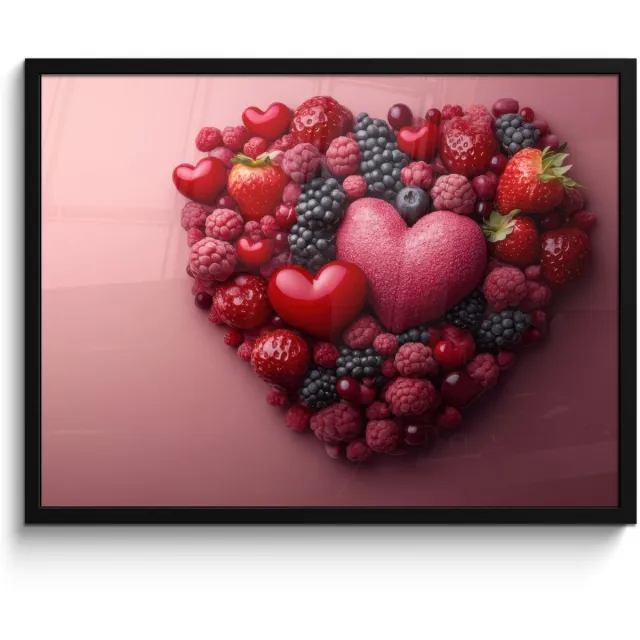 FrameYourWall Poster in lijst - Fotolijst 70x50 cm - Posters - Fruit - Hartjes - Aardbeien - Frambozen - Bosbessen - Posterlijst zwart - Decoratie - Wanddecoratie woonkamer - Muurdecoratie slaapkamer