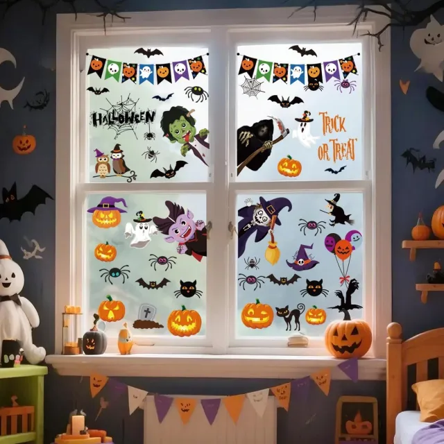 KZQ Halloween Raamstickers - Horror - Statisch - 9 Vellen - 36 Stuks - Spook Silhouet - Raamdecoratie - Herbruikbaar - Voor Glas Deur & Raam - Veelkleurig Meerkleurig