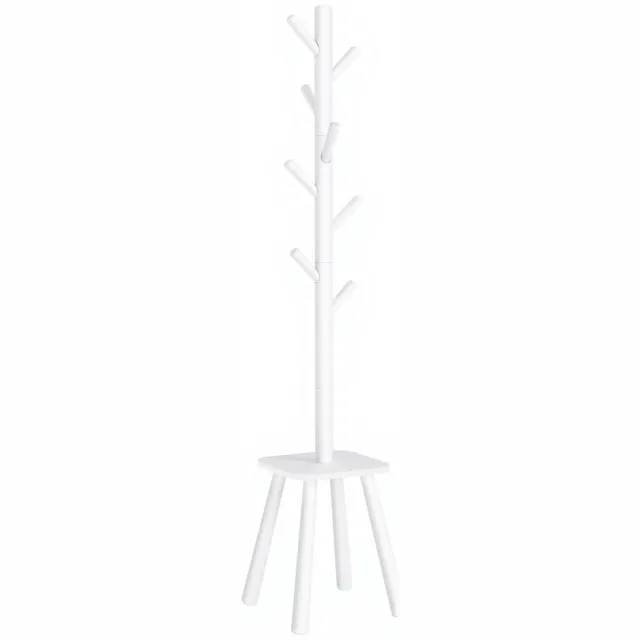 Vasagle Kapstok - Kapstok Hout - Kapstok met 8 Haken - Met Opbergrek - 175,8 cm Hoog Wit