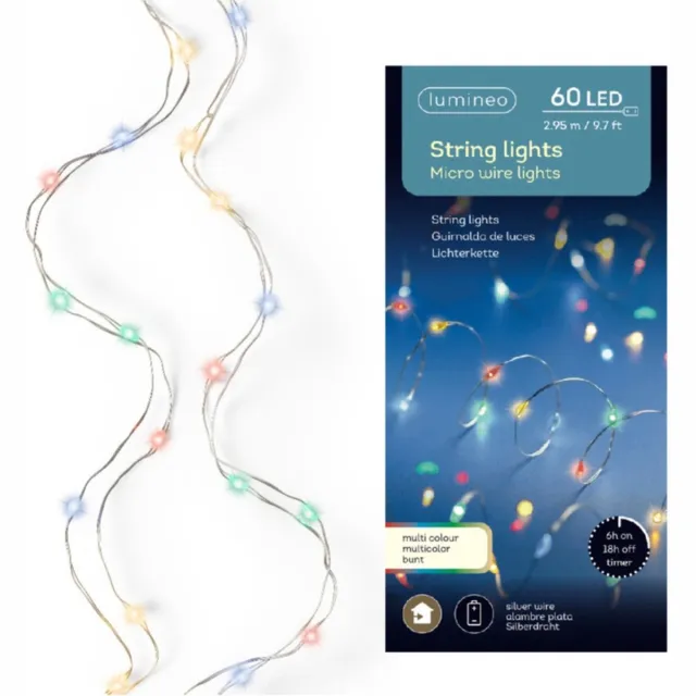 Lumineo draadverlichting - 60 led lampjes - gekleurd - 295 cm - micro leds - lichtsnoer