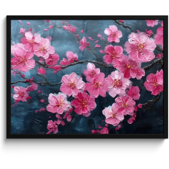 FrameYourWall Poster in lijst - Fotolijst 70x50 cm - Posters - Bloem - Bloesems - Roze - Abstract - Posterlijst zwart - Decoratie - Wanddecoratie woonkamer - Muurdecoratie slaapkamer Bloemen