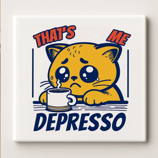 Nevolis That’s Me Depresso Grappige Kat Tegel 15x15cm – Schattige en Humoristische Wanddecoratie, Perfect Cadeau voor Koffieliefhebbers en Kattenfans Multi Color