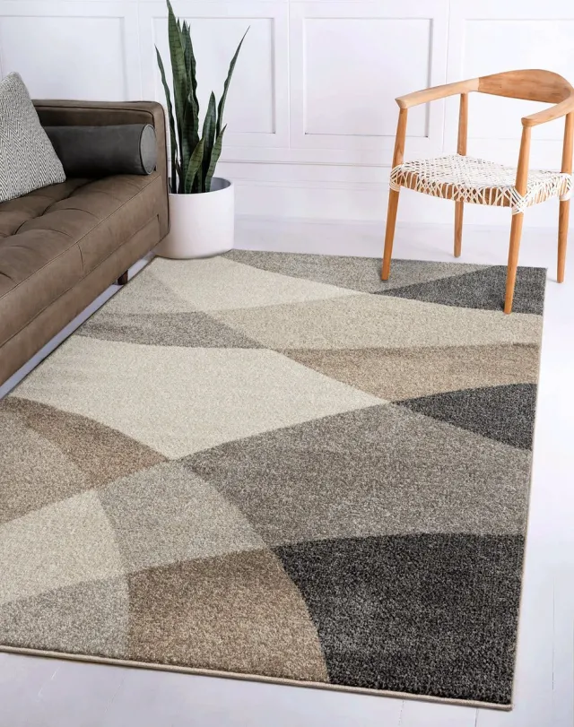 flycarpets Belos Vloerkleed Modern - Beige / Grijs / Taupe - Laagpolig Tapijt - 160x220 cm