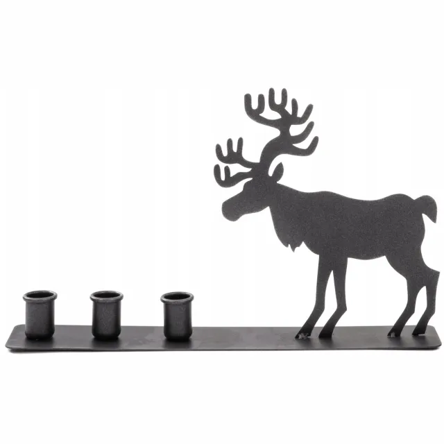 KAPAGA Kerst Advents Kandelaar met Hert - 3 Kaarsen, 38cm Zwart