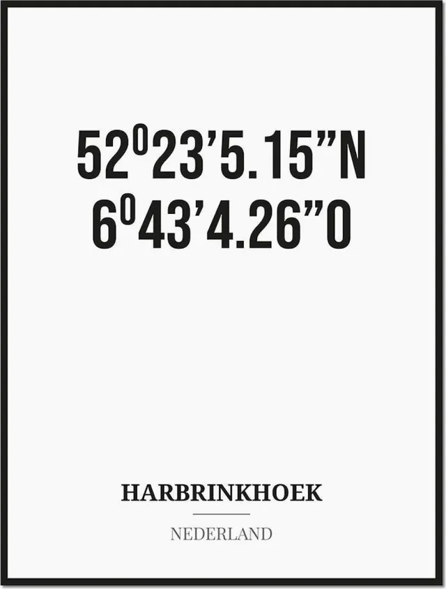 Studio216 Poster/kaart HARBRINKHOEK met coördinaten zwart, wit
