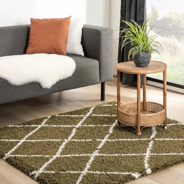 Boho&me Vierkant berber vloerkleed - Habitat olijfgroen/wit 200x200
