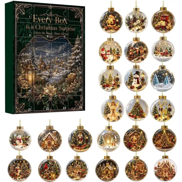 KZQ Kerst Aftelkalender - 24 Stuks - Met Acryl Ornamenten - Rood Wit Groen - 5 cm - Blind Box - Adventskalender - Kerstkalender - Kerstversiering - Kerstboom Decoratie - MH015-03
