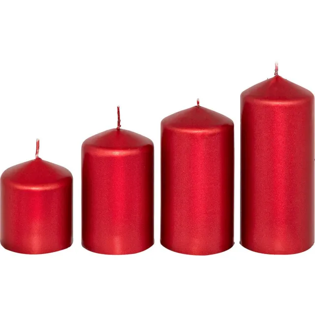 Atmosphera Set van 4 kaarsen in verschillende maten, Ø 5 cm rood