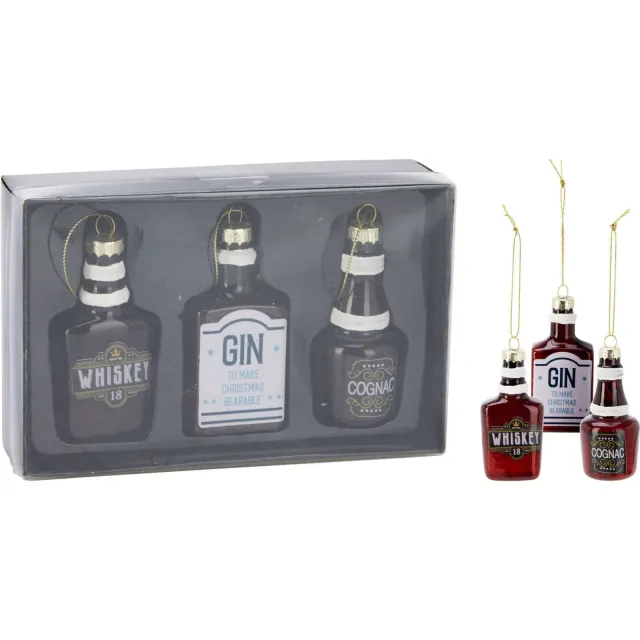 Home & Styling Collection kerstornament glas drankfles - 3 stuks Bruin