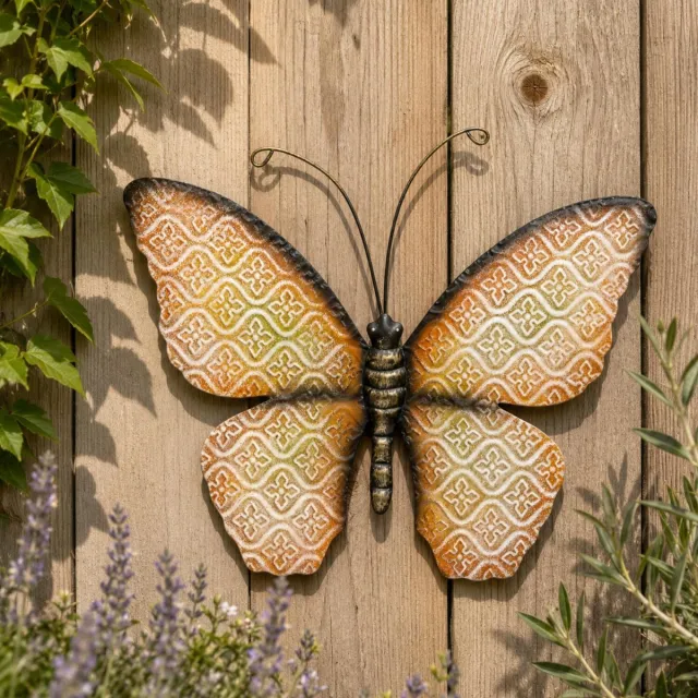 Anna's Collection Wand decoratie vlinder - oranje - 30 x 21 cm - metaal - muurdecoratie