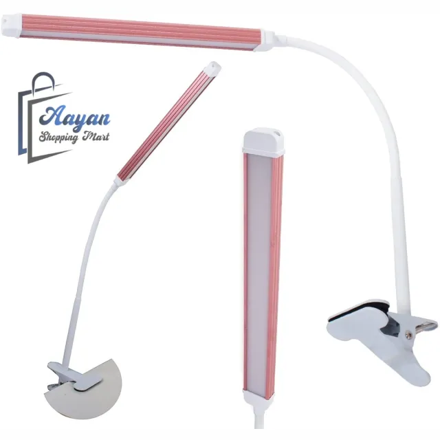 Aayan Shopping Mart DESK LAMP 24 LED USB SCHADUWLOOS – 2 LICHTKLEUREN – MET KLEM – bureaulamp led–bureau lamp –bureaulamp met klem –bureaulampen –bureaulamp oplaadbaar – bureaulamp met cosmetische clip– wit met roze accenten–wit en roze– 19475