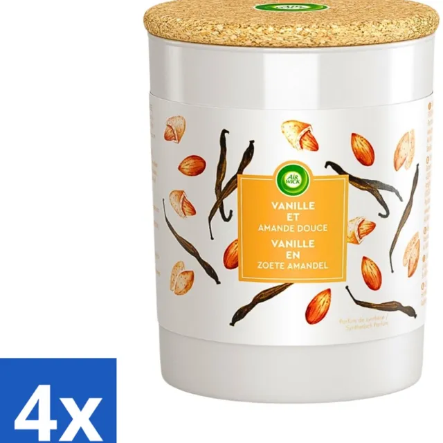 Air Wick 4 x Air Wick - Geurkaars - Vanille & Zoete Amandel - 35 Uur Brandduur - Geurkaars - Vanille Geur - Amandel Geur - Sfeerkaars - Air Wick Oranje
