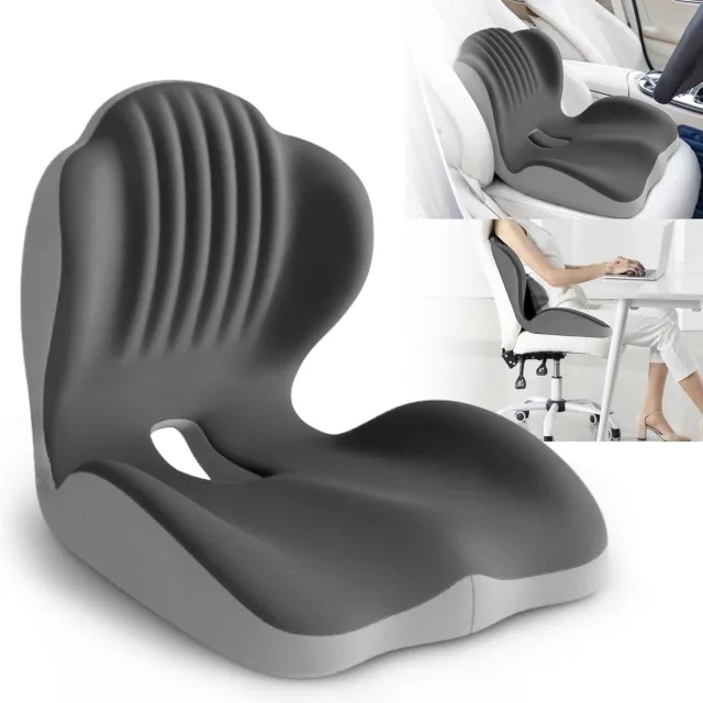 Bobypet Orthopedisch zitkussen - Zitkussen - Lendensteun - Rugkussen - Traagschuim - Ergonomisch - Voor bureaustoel, auto en gamen - Geschikt voor Kantoor, Auto en Thuis - Memory Foam - 40*44*37cm - Zwart/Grijs