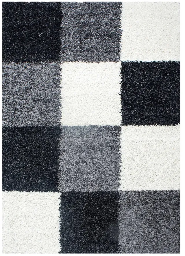 Dutch XXL Hoogpolig Vloerkleed | Tapijt | Shaggy | Life | Blokken | Zwart | 200x290 cm