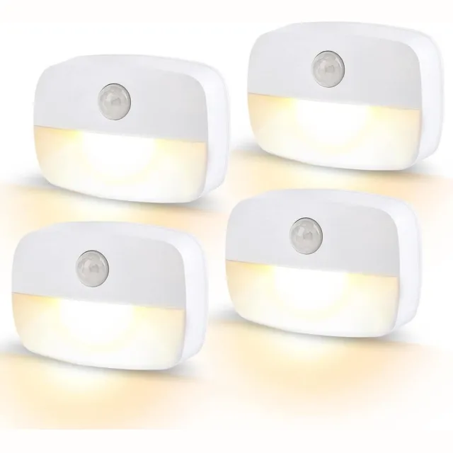 GelldG 4 stuks sensorlampen - LED-nachtlampje - met bewegingssensor - binnenverlichting voor trappen - automatische aan/uit-sensorlamp - geschikt voor gangen, badkamers en slaapkamers - warm wit licht