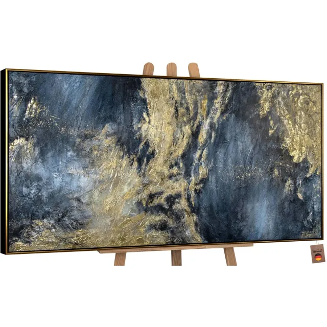 YS Canvas schilderij groot handgeschilderd reflecties II abstract mysterieus – YS-Art Gallery – Intrigerende wanddecoratie voor woonkamer – Modern schilderij voor hal en kantoor Black-Gold