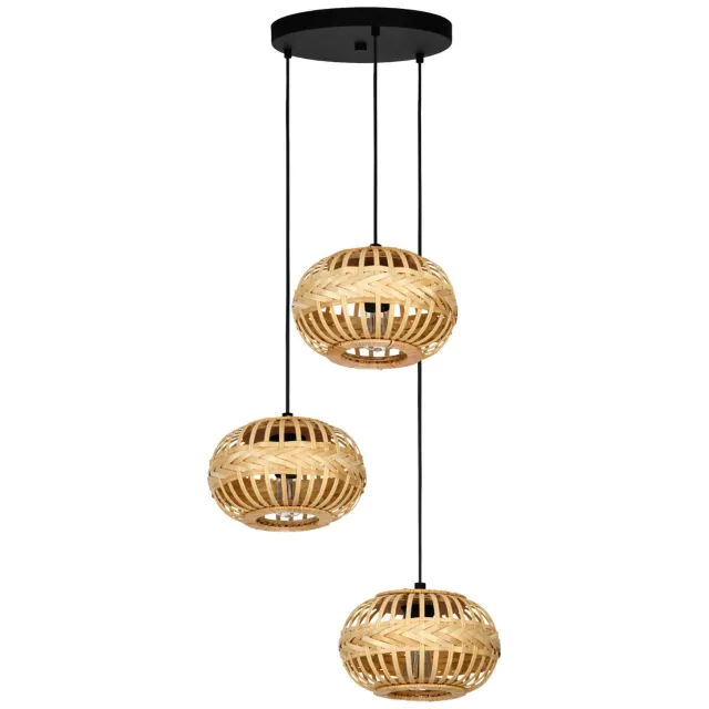 EGLO Amsfield 1 Hanglamp - E27 - Ø 48 cm - Zwart|Hout Zwart;Lichtbruin;