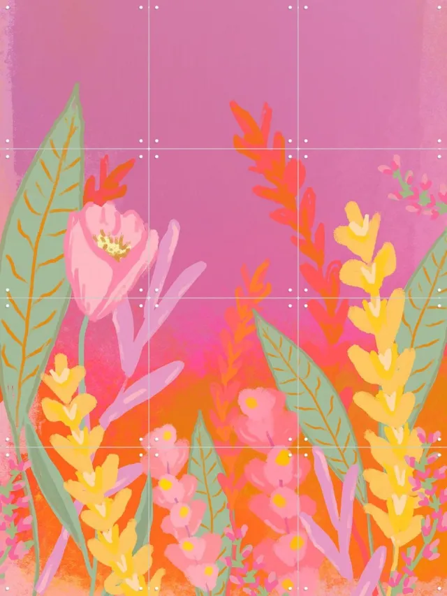 IXXI Abstract Flower Garden, Raissa Oltmanns - 60 x 80 cm - Grote wanddecoratie en posters - Speels, Digitale Kunst, Fantasierijk, Illustraties Roze / Paars