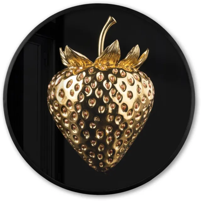 FrameYourWall Poster in lijst Rond - Fotolijst 80x80 cm - Posters - Aardbei - Goud - Zwart - Chrome - Ronde posterlijst zwart - Decoratie - Wanddecoratie woonkamer - Muurdecoratie slaapkamer