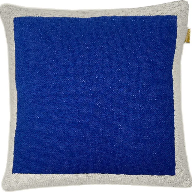 Malagoon Solid knitted poster cushion blue Blauw, Offwhite