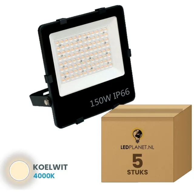 Tsong LED schijnwerper 150W - 5 stuks - Koelwit 4000K - 22.500 lm - 150 lm/W - 90° - IP66