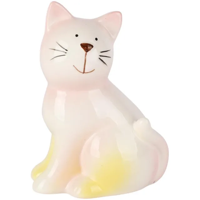dekoratief Poes zittend 'Mia', wit/roze, dolomiet, 11x8x15cm | A260752