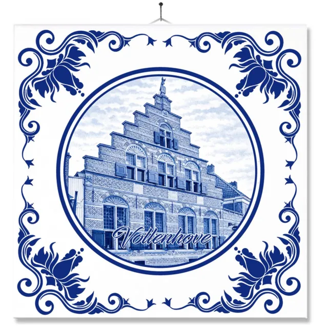 MC Living Tegel Met Opdruk | Vollenhove | Delft Blauw | Cadeau | Inclusief Geschenkdoos | Standaard | Ophangsysteem Ontwerp 3