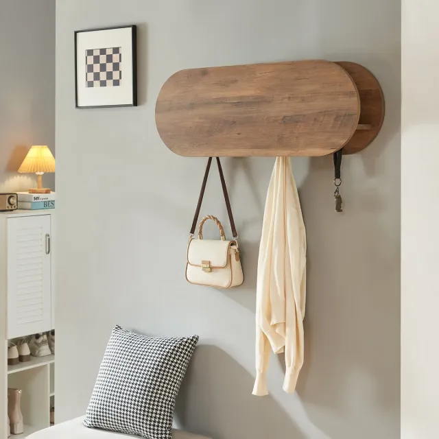 Wandkapstok Vilkön 30x80x16 cm walnootkleurig en zwart [en.casa]