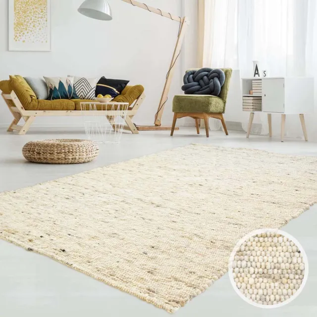 Tapeso Wollen vloerkleed - Ylva beige 70x130