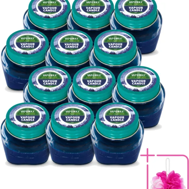 Airpure 12 x Airpure - Kaars Tegen Verkoudheid - Geurkaars - Verlichting bij Verkoudheid - 28,5 g - Bulkverpakking - Kaars tegen verkoudheid - Douchemop - Geurige kaars blauw