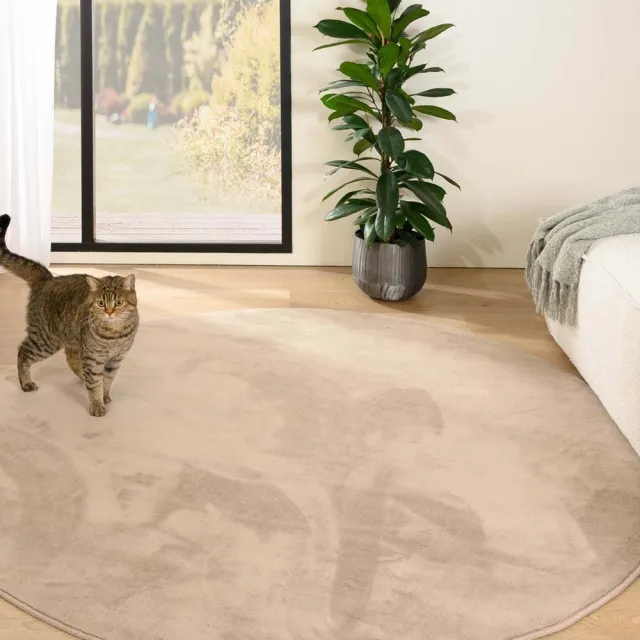 Tapeso Rond zacht vloerkleed - Plush beige 120