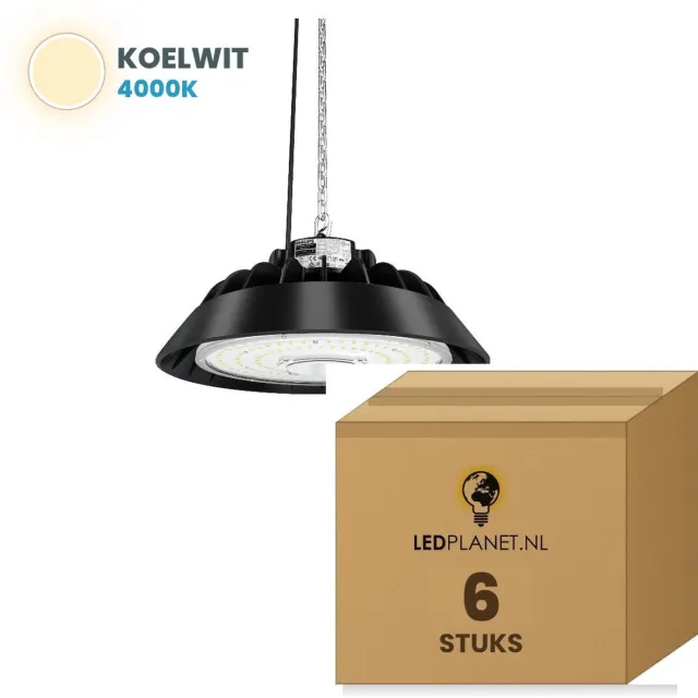 Tsong LED high bay UFO 100W - 6 stuks - Koelwit 4000K - 15.000 lm - dimbaar - 230V