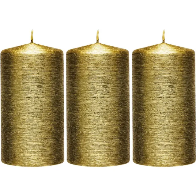 Enlightening Candles Cilinderkaars - 3x - stompkaars - goud - 7 x 13 cm - 25 branduren - sfeerkaarsen - kaarsen - Woondecoraties Goudkleurig