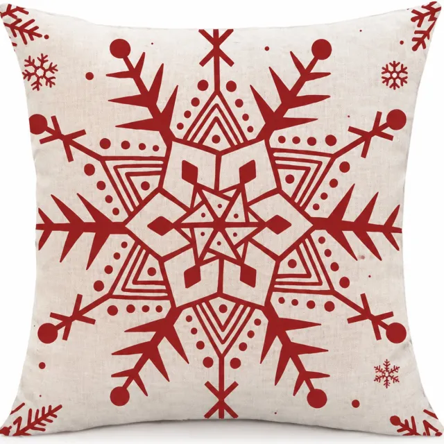SWGOTA Linnen kussenhoes 45 x 45 cm - enkelzijdige rode sneeuwvlokkenprint - vierkant - zonder binnenkussen Rood