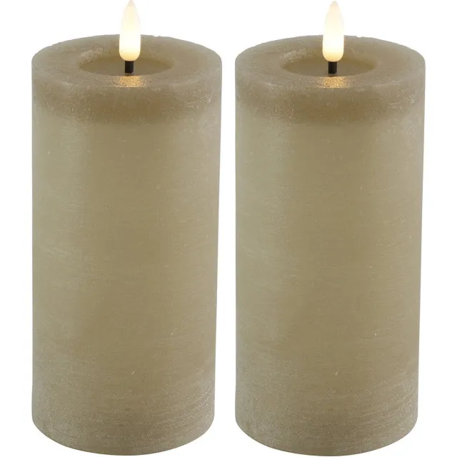 Countryfield Lyon LED kaarsen/stompkaarsen - 2x - beige - D7,5 x H15 cm - timer