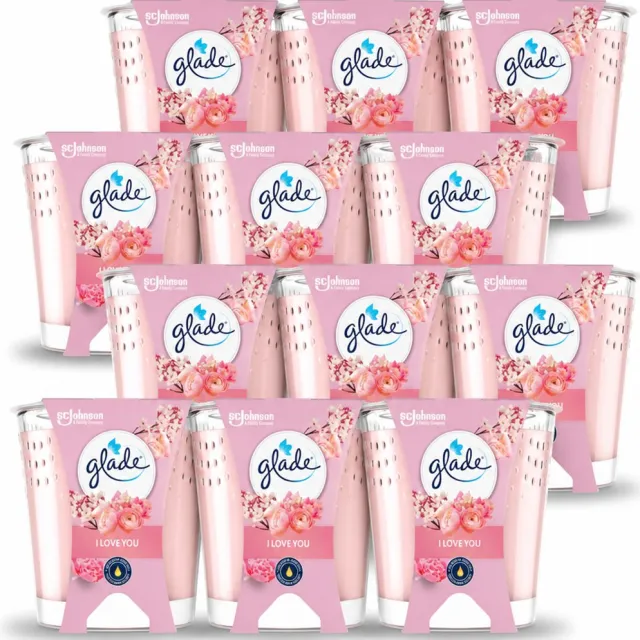 Glade 12 x Glade - Geurkaars I Love You - 100% Raapzaadwas & Vegan - 112 g - Voordeelverpakking - 12 stuks roze