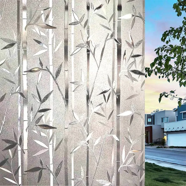 Famanu Privacy raamfolie met mat ondoorzichtig bamboe patroon, statisch klevend, 90 x 200 cm, perfect voor slaapkamer, badkamer en keuken, beschermt privacy en laat natuurlijk licht binnen