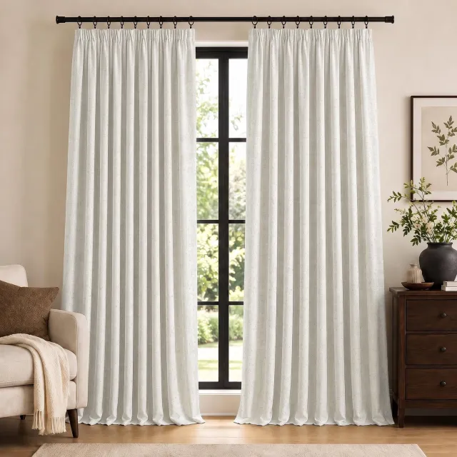 Famanu 100% verduisterende linnenlook gordijnen, set van 2 stuks, 140x245 cm, onderhoudsvriendelijk en tijdloos design, geschikt voor slaapkamer en woonkamer Wit