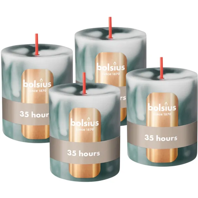 Bolsius Marmer Stompkaars - Marble - Groen - 4 stuks - 8 cm - 35 Branduren
