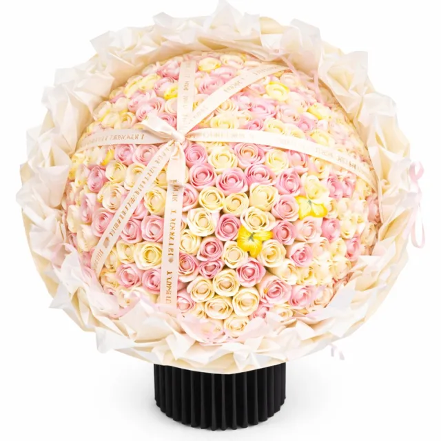 La Roselle Amsterdam Rozen boeket rozenbox - 200 geurende kunstbloemen boeket Multicolor Blush / Ivoor / Champagne