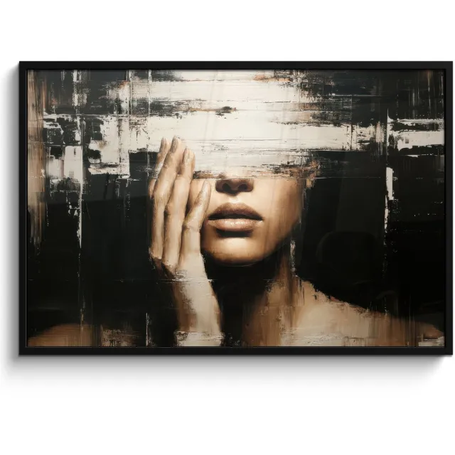 FrameYourWall Poster in lijst - Fotolijst 120x80 cm - Posters - Hand - Gezicht - Strepen - Abstract - Posterlijst zwart - Decoratie - Wanddecoratie woonkamer - Muurdecoratie slaapkamer