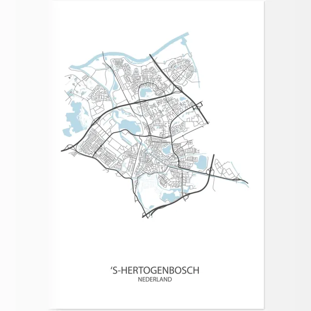 De Lange Koe Poster ‘s-Hertogenbosch | Plattegrond | 29,7 x 42,0 cm (A3) Wit