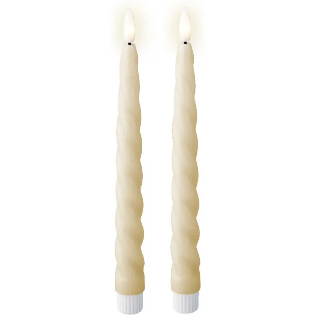 Lumineo LED dinerkaars - Swirl - Crème Wit - 2 stuks - Flikkerende vlam - LED kaars met timer - Wax kaars - Op batterij - 24 cm - Veilig & Duurzaam Creme