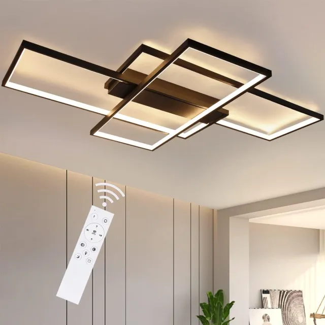 NETTLIFE Plafondlamp LED – Zwart – rechthoekig - 3-lichts – Metaal – 88 W – 3000–6000 K Dimbaar - Moderne Plafondverlichting – voor Woonkamer | Slaapkamer | Eetkamer – 100cm