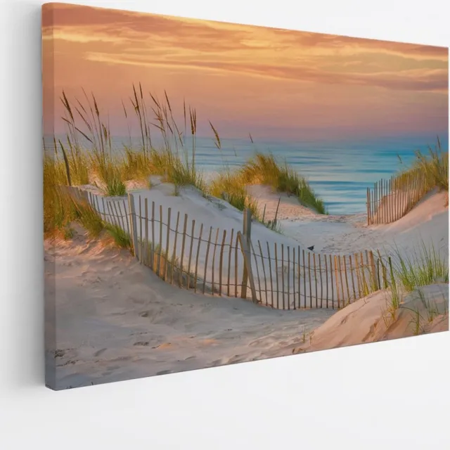 Saammp Canvas Schilderij - Strand - Duinen - Zee - Helmgras - 150x100 - Foto op canvas - Wanddecoratie - muurdecoratie Woonkamer - Slaapkamer decoratie - Canvas Print Multicolor