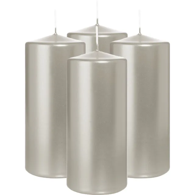 Wiedemann Cilinderkaars/stompkaars - 4x - metallic zilver - 15 x 7 cm - 63 branduren - zuilkaarsen