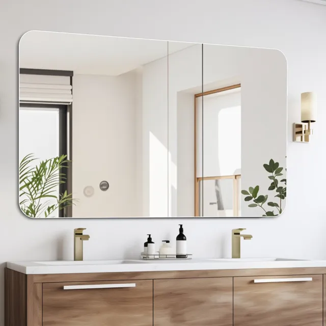 REDOM Badkamerspiegel - Frameloos met ronde hoeken - Wandmontage - Moderne stijl - Voor binnen - Glas - Zilver - 5 mm - 60 x 100 cm