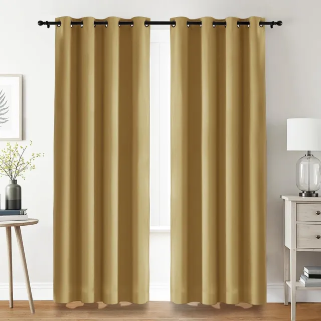 Famanu Thermisch verduisterende gordijnen met oogjes - 2 panelen - 140 x 245 cm - slaapkamer en woonkamer - beige - Japandi stijl