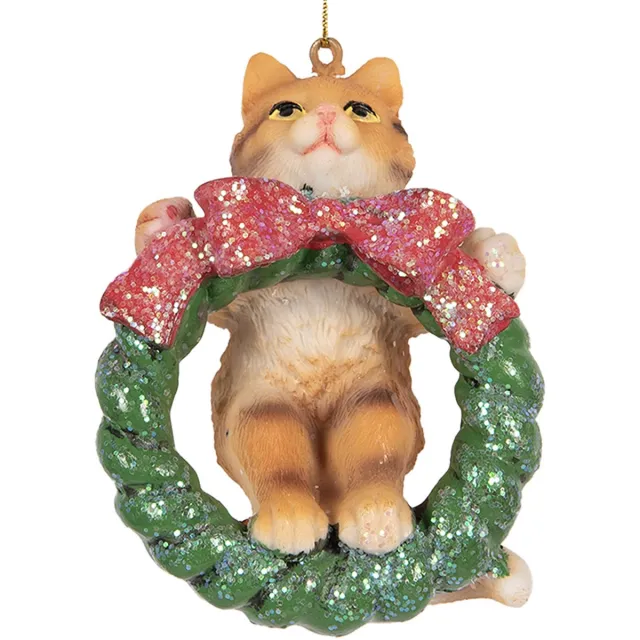 Clayre & Eef Kersthanger Kat 9 cm Bruin Kunststof